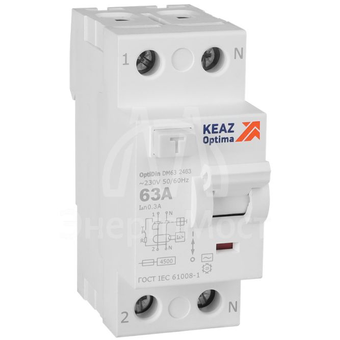 Выключатель дифференциального тока (УЗО) 2п 63А 300мА тип AC 4.5кА OptiDin DM63-2463 УХЛ4 КЭАЗ 343902