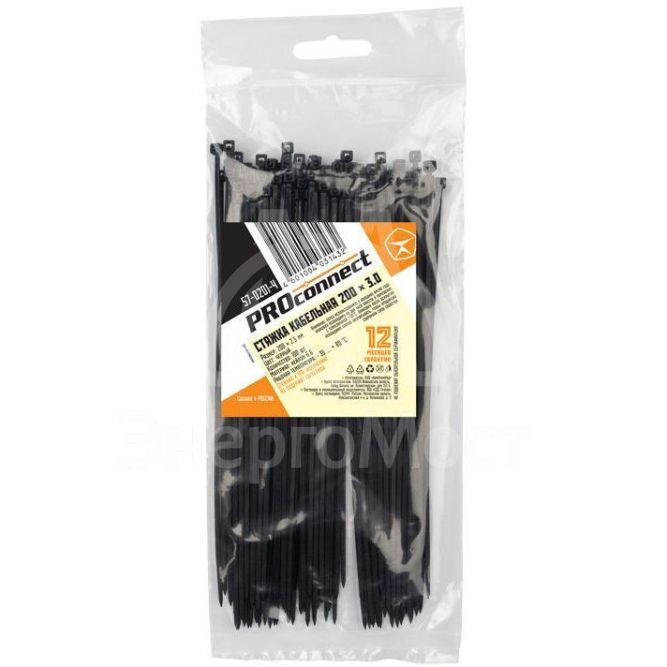 Хомут кабельный 2.5х200 нейл. черн. (уп.100шт) PROCONNECT 57-0201-4