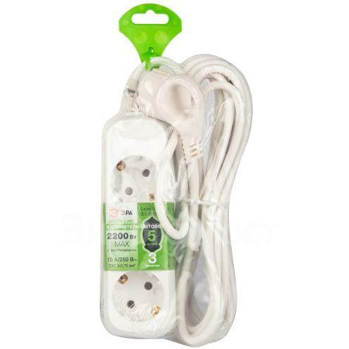 Удлинитель электрический UDL-10-350-E Greenline 3 розетки с заземлением 5м ПВС 3х0.75кв.мм Эра Б0065068