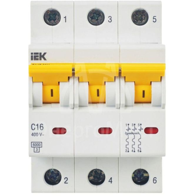 Выключатель автоматический модульный 3п C 16А 6кА ВА47-60M IEK MVA31-3-016-C