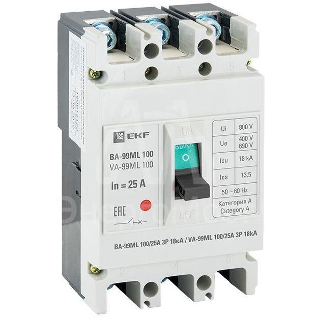 Выключатель автоматический 3п 100/25А 18кА ВА-99МL Basic EKF mccb99-100-25mi