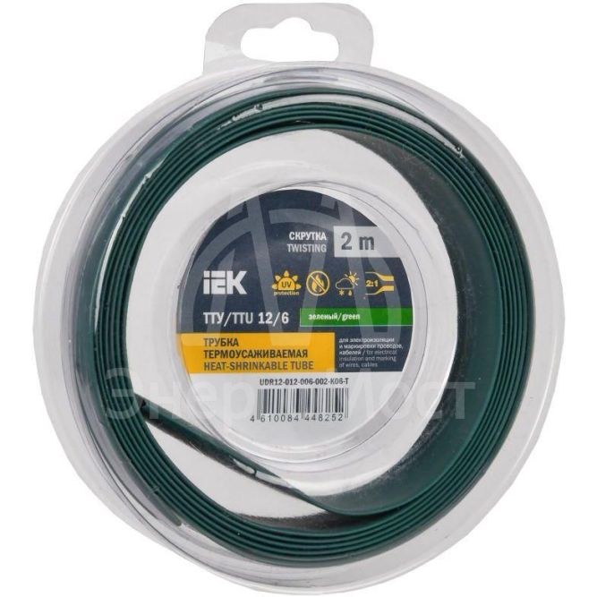 Трубка термоусадочная ТТУ нг-LS 12/6 зел. (уп.2м) IEK UDR12-012-006-002-K06-T