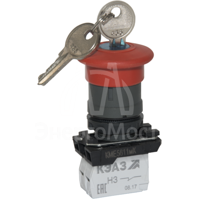 Кнопка грибовидная КМЕ 5611мК 1НО+0НЗ IP65 с ключом с фиксацией красн. КЭАЗ 248257
