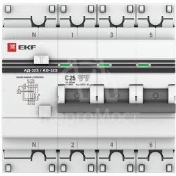 Выключатель автоматический дифференциального тока 4п (3P+N) 25А 100мА АД-32 селект. PROxima EKF DA32-25-100S-4P-pro