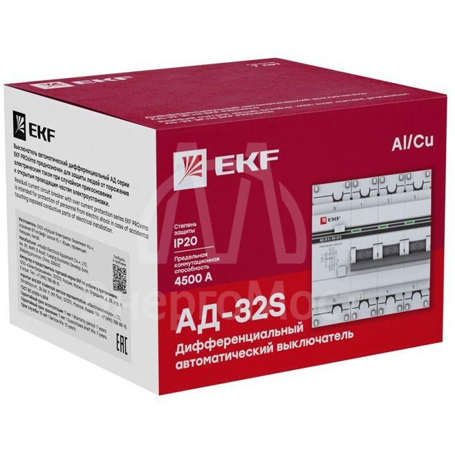 Выключатель автоматический дифференциального тока 4п (3P+N) 25А 100мА АД-32 селект. PROxima EKF DA32-25-100S-4P-pro