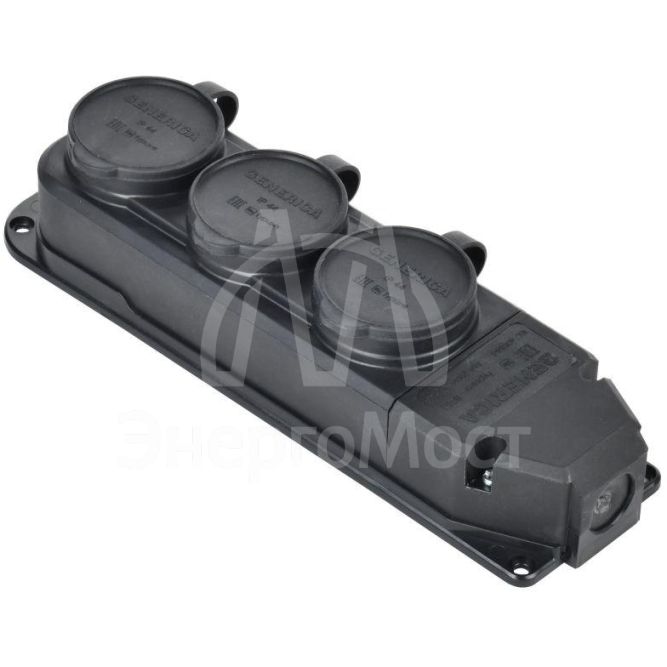 Колодка удлинителя 3-м 16А IP44 с защ. крышкой каучук черн. GENERICA ERK20-016-03-44-K02-G