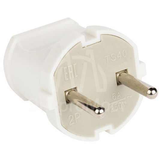 Вилка прямая 6А 250В без заземл. бел. EKF AVP6-10