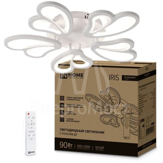 Светильник светодиодный ELEGANT IRIS 90Вт 3000-6500К 7000лм 230В 545х557х90мм с пультом ДУ бел. IN HOME 4690612051475
