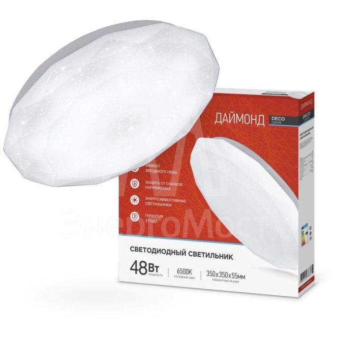 Светильник светодиодный DECO 48Вт 230В 6500К 3120лм 377х73мм ДАЙМОНД IN HOME 4690612038681