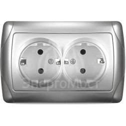 Розетка 2-м СП Маргарита 16А IP20 с заземл. серебр. UNIVersal М0128-S