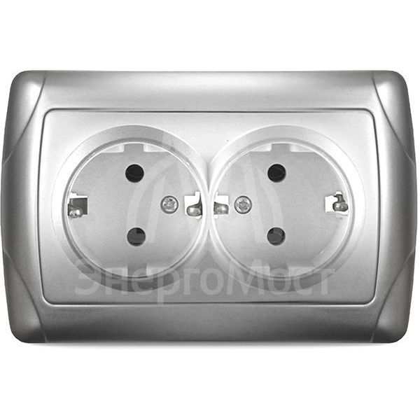 Розетка 2-м СП Маргарита 16А IP20 с заземл. серебр. UNIVersal М0128-S