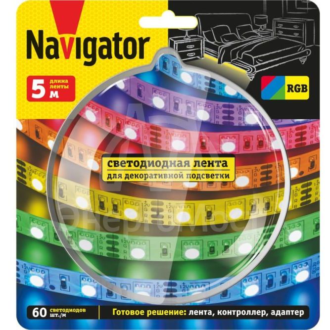 Лента светодиодная 95 146 NLS-SET-04 RGB 5м 60шт/м адаптер 1м IP20 Navigator 95146