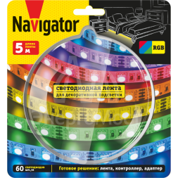 Лента светодиодная 95 146 NLS-SET-04 RGB 5м 60шт/м адаптер 1м IP20 Navigator 95146