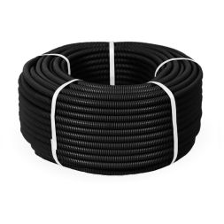 Труба гофрированная ПНД легкая d16мм с протяжкой 350 Н безгалоген. (HF) стойкая к УФ черн. (уп.25м) Промрукав PR02.0121