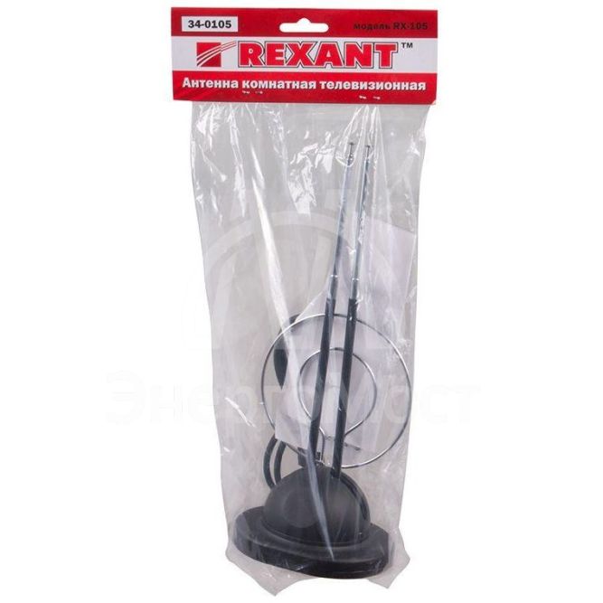 Антенна ТВ комнатная RX-105 телескопич. на подставке с кольцом VHF; UHF 47-860 MHz REXANT 34-0105