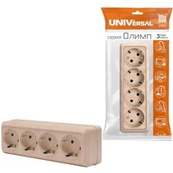 Розетка 4-м ОП Олимп с заземл. сосна UNIVersal 1175