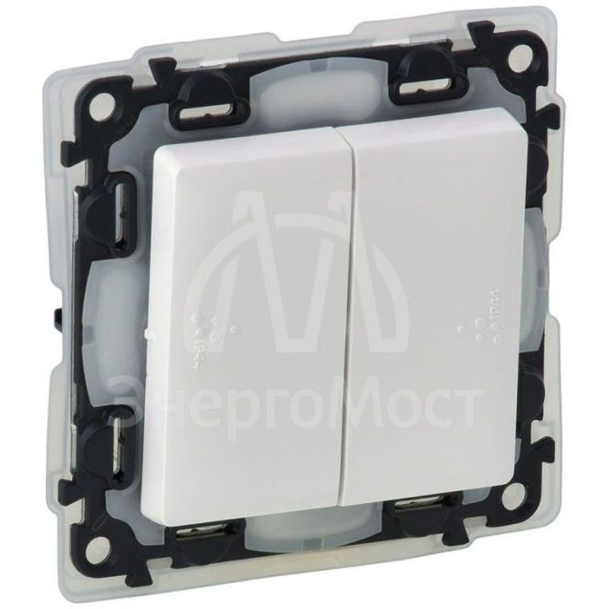Механизм выключателя 2-кл. СП Valena Life 10А IP44 250В с лиц. панелью безвинт. зажимы бел. Leg 752155