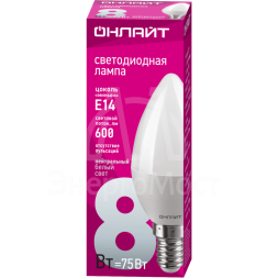 Лампа светодиодная 71 633 OLL-C37-8-230-4K-E14-FR 8Вт свеча 4000К бел. E14 600лм 176-264В ОНЛАЙТ 71633