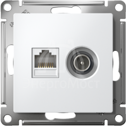 Механизм розетки компьютерной 2-м AtlasDesign RJ45 кат.5E+TV бел. SchE ATN000189