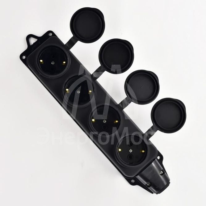 Розетка 4-м ОП 16А 2P+PE 220-240В с заглушками каучук LEZARD 106-0400-0107/107