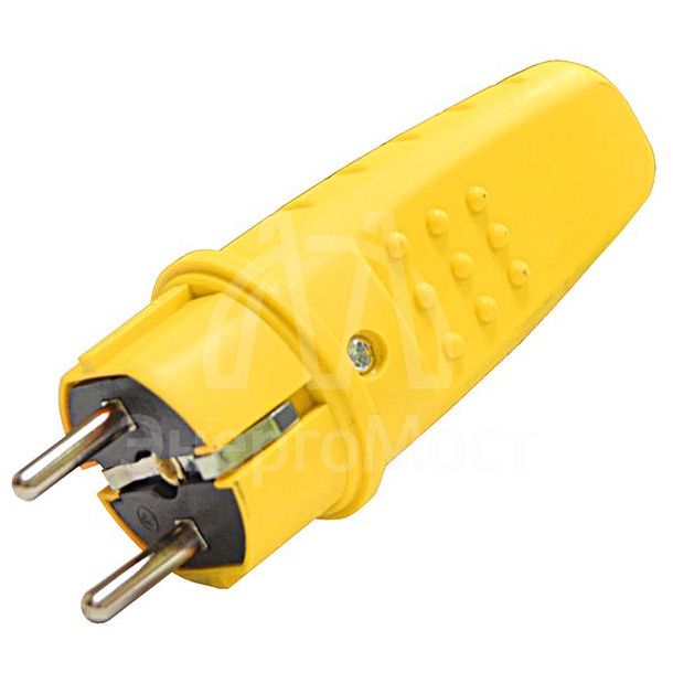 Вилка электрическая 1ф 16А 250В IP44 прямая однофазная каучук желт. Universal 3089