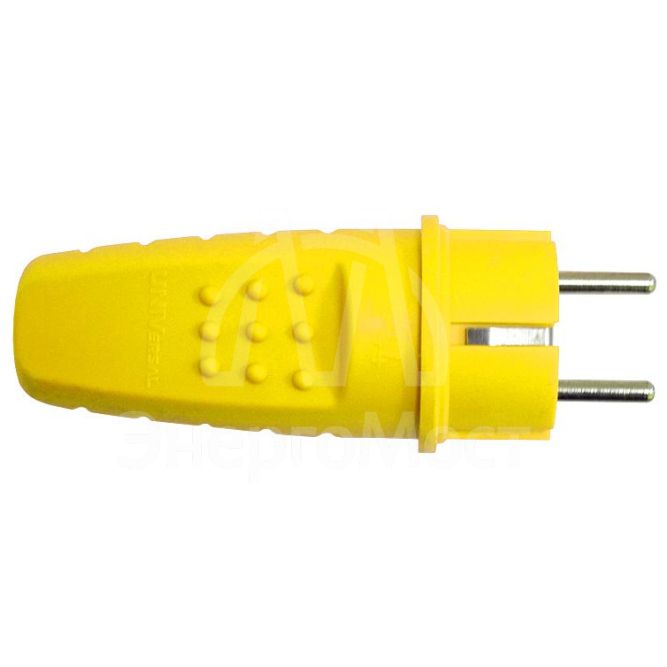 Вилка электрическая 1ф 16А 250В IP44 прямая однофазная каучук желт. Universal 3089