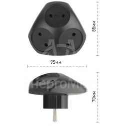 Разветвитель электрический SPx-3-B на 3 розетки без заземл. 10А черн. Эра Б0059721