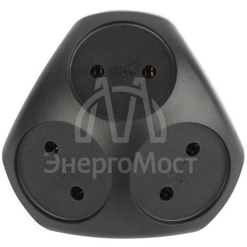 Разветвитель электрический SPx-3-B на 3 розетки без заземл. 10А черн. Эра Б0059721