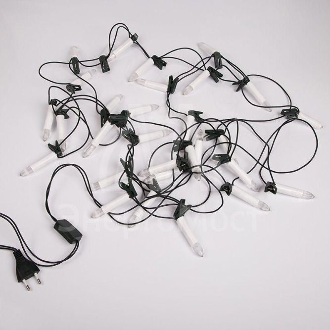 Гирлянда &amp;quot;Свечи&amp;quot; 20LED тепл. бел. 4м провод темно-зел. Neon-Night 303-083