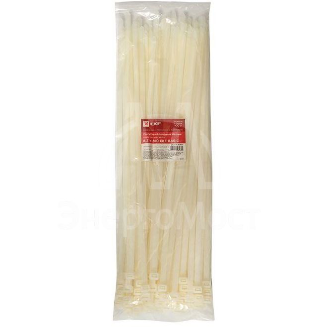 Хомут кабельный 8.2х500 нейл. бел. (уп.100шт) EKF plc-c-8.2x500
