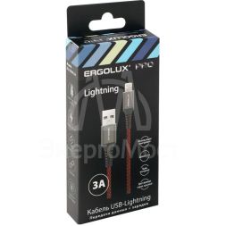 Кабель USB-Lightning ELX-CDC09-C43 3А 1.5м черн./красн. ткань зарядка+ПД коробка Ergolux 15310