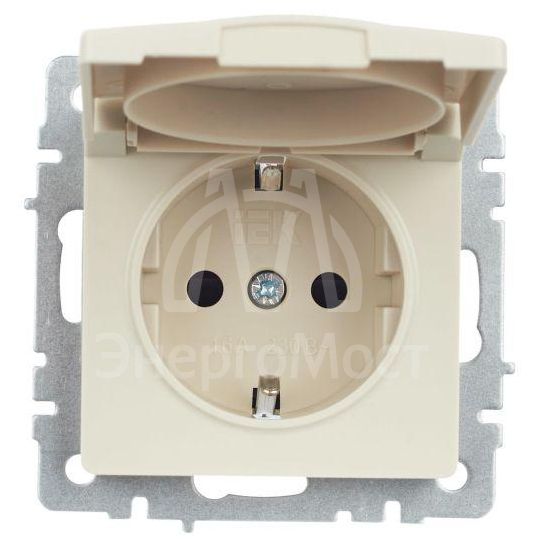 Розетка BRITE РСбш10-3-44-БрКр 16А IP44 с заземл. защ. шторки с крышкой беж. IEK BR-R16-16-44-K10