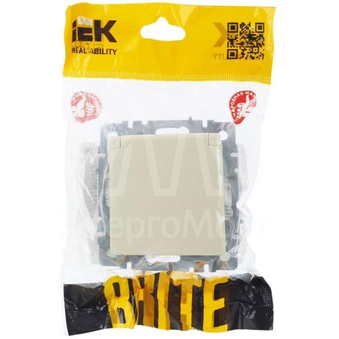Розетка BRITE РСбш10-3-44-БрКр 16А IP44 с заземл. защ. шторки с крышкой беж. IEK BR-R16-16-44-K10