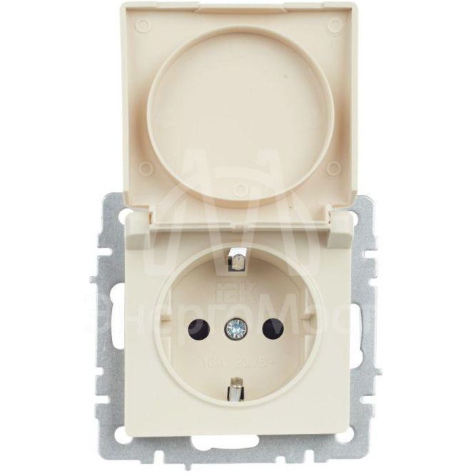 Розетка BRITE РСбш10-3-44-БрКр 16А IP44 с заземл. защ. шторки с крышкой беж. IEK BR-R16-16-44-K10