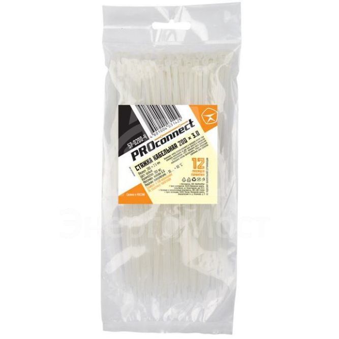Хомут кабельный 2.5х200 нейл. бел. (уп.100шт) PROCONNECT 57-0200-4
