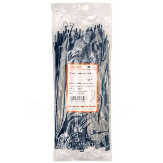 Хомут кабельный 4.8х290 полиамид черн. (уп.100шт) DKC 25317