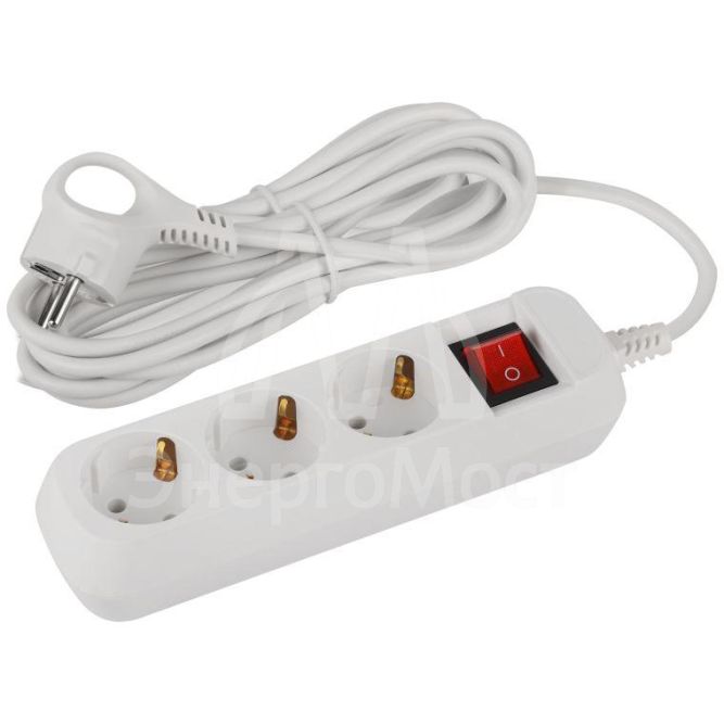 Удлинитель электрический UDL-10-350-ES Greenline 3 розетки с заземлением с выключателем 5м ПВС 3х0.75кв.мм Эра Б0065080