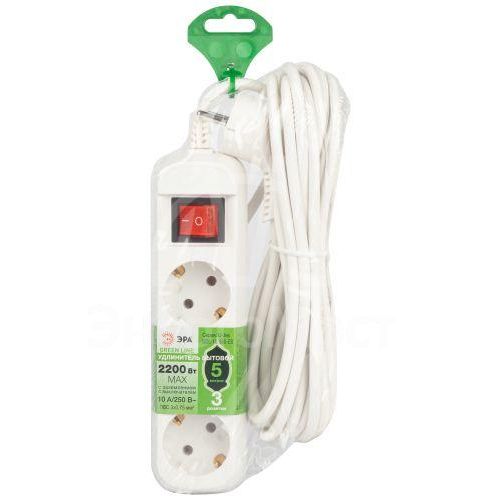Удлинитель электрический UDL-10-350-ES Greenline 3 розетки с заземлением с выключателем 5м ПВС 3х0.75кв.мм Эра Б0065080