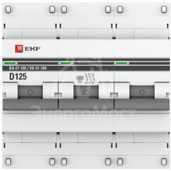 Выключатель автоматический модульный 3п D 125А 10кА ВА 47-100 PROxima EKF mcb47100-3-125D-pro