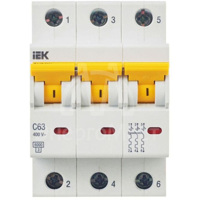 Выключатель автоматический модульный 3п C 63А 6кА ВА47-60M IEK MVA31-3-063-C