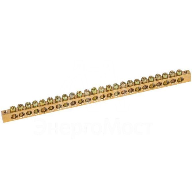 Шина NO-122-11 PEN &amp;quot;земля-ноль&amp;quot; 6х9мм 24/2 с креплениями по краям латунь ЭРА Б0047225