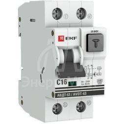 Выключатель автоматический дифференциального тока 1п+N 2мод. C 16А 30мА тип A 6кА АВДТ-63 (электромех.) PROxima EKF DA63-16-30