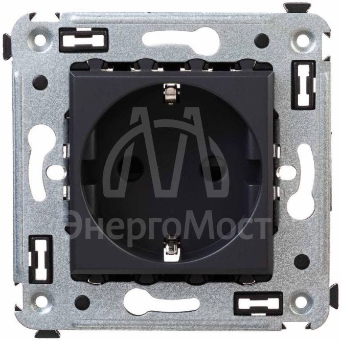 Розетка 1-м СП 2мод. Avanti &amp;quot;Черный матовый&amp;quot; 16А 2P+E защ. шторки механизм черн. DKC 4412003