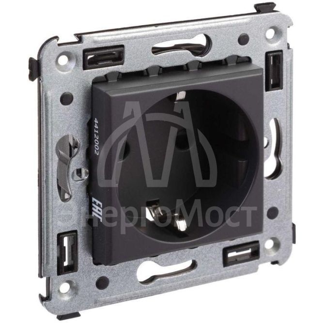 Розетка 1-м СП 2мод. Avanti &amp;quot;Черный матовый&amp;quot; 16А 2P+E защ. шторки механизм черн. DKC 4412003