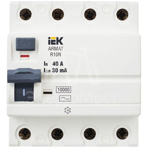 Выключатель дифференциального тока 4п 40А 30мА тип AC ВДТ R10N ARMAT IEK AR-R10N-4-040C030