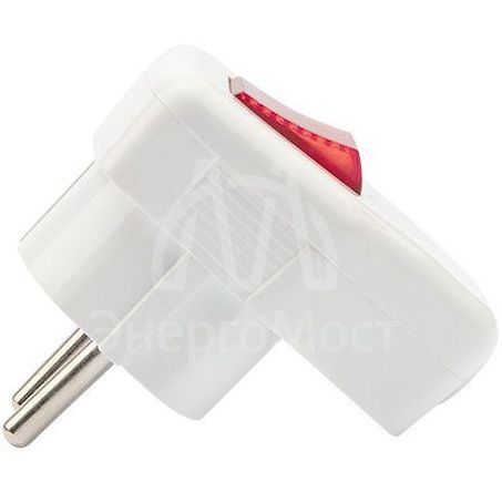 Вилка Евро угловая 16А с заземл. с кнопкой бел. Rexant 16-0730