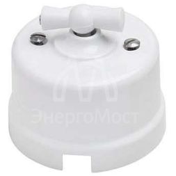 Выключатель проходной поворотный 1-кл. ОП Лизетта 10А IP20 ретро 2 полож. керамика бел. Bironi B1-201-01