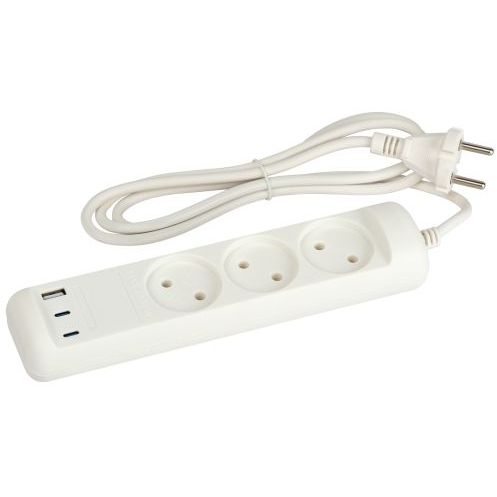 Удлинитель электрический U-3-1.5m-USB-W 3 розетки + 3xUSB A+C 1.5м 10А бел. Эра Б0069075