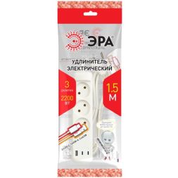 Удлинитель электрический U-3-1.5m-USB-W 3 розетки + 3xUSB A+C 1.5м 10А бел. Эра Б0069075