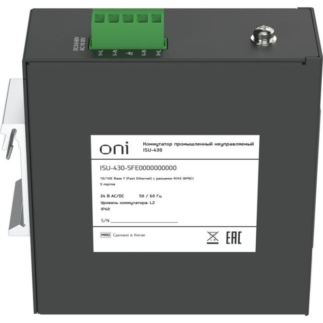 Коммутатор промышленный неуправляемый ISU-430 Ethernet 5 портов 10/100BaseT разъем RJ45 24В AC/12/24/48В DC с резервированием ONI ISU-430-5FE0000000000